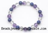 CGB8016 8mm amethyst, white crystal & lapis lazuli beaded stretchy bracelets