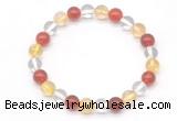 CGB8017 8mm citrine, white crystal & red agate beaded stretchy bracelets