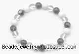 CGB8019 8mm white crystal, white howlite & black labradorite beaded stretchy bracelets