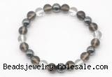 CGB8023 8mm smoky quartz, white crystal & hematite beaded stretchy bracelets