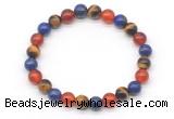 CGB8028 8mm lapis lazuli, yellow tiger eye & red agate beaded stretchy bracelets