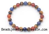 CGB8029 8mm yellow tiger eye, lapis lazuli & red agate beaded stretchy bracelets