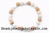 CGB8036 8mm white howlite, white fossil jasper & picture jasper beaded stretchy bracelets