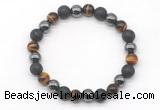 CGB8042 8mm black lava, hematite & yellow tiger eye beaded stretchy bracelets