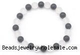 CGB8044 8mm matte white crystal & matte black agate beaded stretchy bracelets