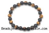 CGB8049 8mm yellow tiger eye & matte black agate beaded stretchy bracelets