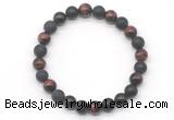 CGB8051 8mm red tiger eye & matte black agate beaded stretchy bracelets