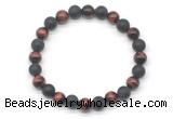 CGB8052 8mm grade AA red tiger eye & matte black agate beaded stretchy bracelets