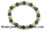 CGB8055 8mm green sea sediment jasper & matte black agate beaded stretchy bracelets