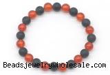 CGB8056 8mm red agate & matte black agate beaded stretchy bracelets