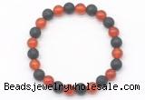 CGB8058 8mm red agate & black lava beaded stretchy bracelets