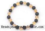 CGB8060 8mm citrine & black lava beaded stretchy bracelets