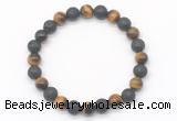 CGB8061 8mm yellow tiger eye & black lava beaded stretchy bracelets