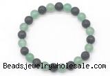 CGB8063 8mm green aventurine & black lava beaded stretchy bracelets