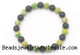 CGB8064 8mm green sea sediment jasper & black lava beaded stretchy bracelets