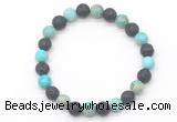 CGB8065 8mm blue sea sediment jasper & black lava beaded stretchy bracelets