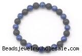 CGB8067 8mm lapis lazuli & black lava beaded stretchy bracelets