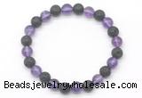 CGB8068 8mm amethyst & black lava beaded stretchy bracelets