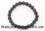 CGB8069 8mm red tiger eye & black lava beaded stretchy bracelets