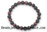 CGB8070 8mm grade AA red tiger eye & black lava beaded stretchy bracelets