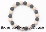 CGB8073 8mm white fossil jasper & black lava beaded stretchy bracelets