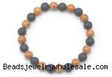 CGB8074 8mm wooden jasper & black lava beaded stretchy bracelets