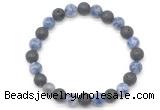 CGB8078 8mm blue spot gemstone & black lava beaded stretchy bracelets