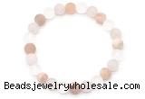 CGB8083 8mm matte white crystal, rose quartz & sunstone beaded stretchy bracelets