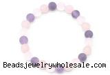 CGB8084 8mm matte white crystal, rose quartz & amethyst beaded stretchy bracelets