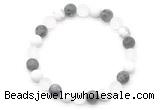 CGB8086 8mm matte white crystal, white howlite & black labradorite beaded stretchy bracelets