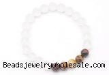 CGB8090 8mm matte white crystal & colorful tiger eye beaded stretchy bracelets