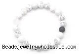 CGB8091 8mm matte white howlite, white crystal & black agate beaded stretchy bracelets