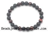 CGB8095 8mm black lava, matte black agate & red tiger eye beaded stretchy bracelets