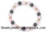 CGB8100 8mm rose quartz, black obsidian & hematite power beads bracelet