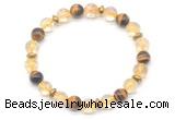 CGB8102 8mm citrine, yellow tiger eye & hematite power beads bracelet