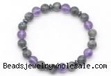 CGB8105 8mm black labradorite, amethyst & hematite power beads bracelet