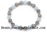 CGB8108 8mm labradorite, aquamarine & hematite power beads bracelet