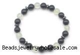 CGB8119 8mm black obsidian, prehnite & hematite power beads bracelet