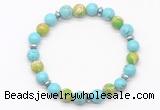 CGB8125 8mm blue howlite, blue sea sediment jasper & hematite power beads bracelet