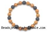 CGB8133 8mm wooden jasper, black lava & hematite power beads bracelet