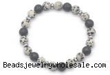 CGB8134 8mm dalmatian jasper, black lava & hematite power beads bracelet