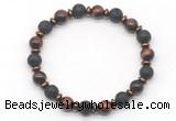 CGB8136 8mm red tiger eye, black lava & hematite power beads bracelet