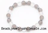 CGB8141 8mm matte grey agate, white crystal & hematite power beads bracelet