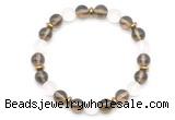 CGB8142 8mm smoky quartz, matte white crystal & hematite power beads bracelet