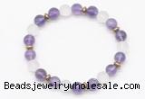 CGB8143 8mm amethyst, matte white crystal & hematite power beads bracelet