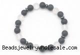 CGB8144 8mm matte black agate, white crystal & hematite power beads bracelet