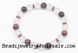 CGB8145 8mm matte white crystal, red tiger eye & hematite power beads bracelet