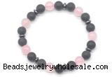 CGB8146 8mm matte black agate, rose quartz & hematite power beads bracelet