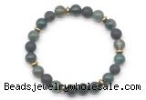 CGB8150 8mm moss agate, matte black agate & hematite power beads bracelet