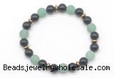 CGB8151 8mm black agate, matte green aventurine & hematite power beads bracelet